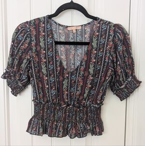 Floral Western Cinched Waist Top S